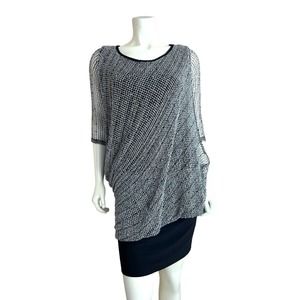 IC by Connie K Tunic Dress Draped Black White Knit Crotchet Sheer Lagenlook S